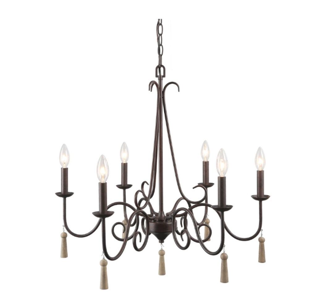 LNC 5-Light Chandelier French Country Shabby Chic Adjustabl Brown Rust Metal NEW